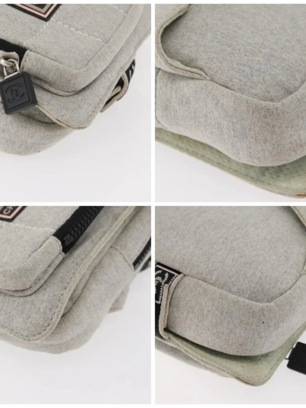 CHANEL Sports Line Waist bag Cotton Gray Silver CC Auth BA12396A
